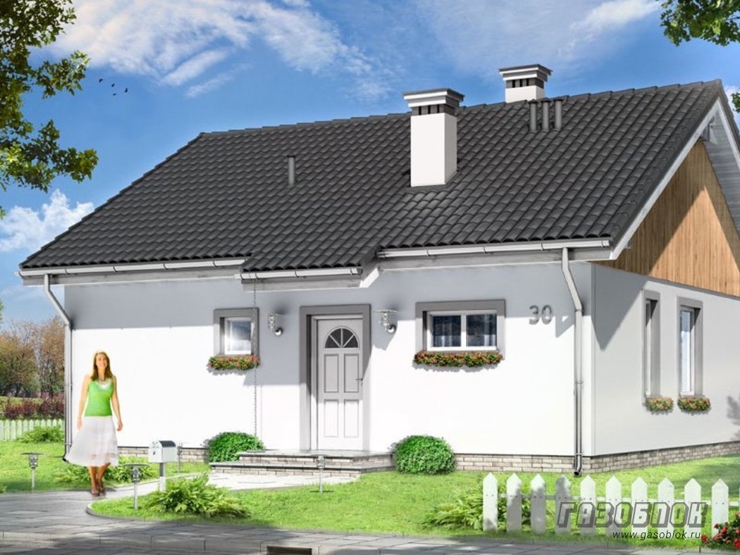 Проект дома из газобетона с террасой ГД-90м готовый, площадью 90/54 м2