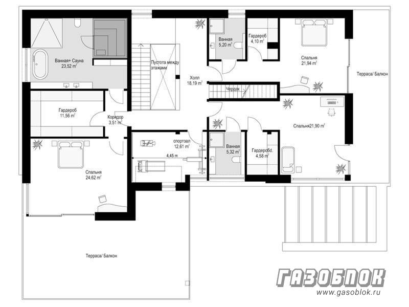 Проект дома из газобетона с гаражом ГД-465м готовый – площадь 465/186 м2, фото 8