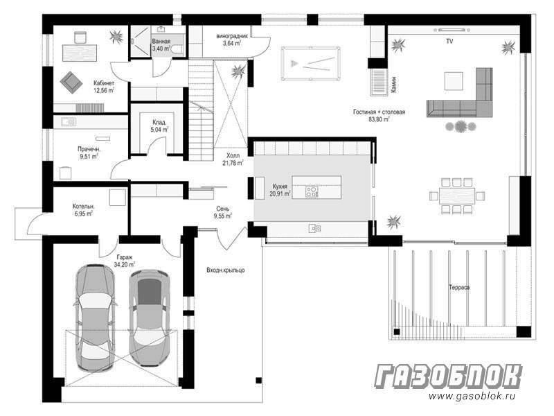 Проект дома из газобетона с гаражом ГД-465м готовый – площадь 465/186 м2, фото 7