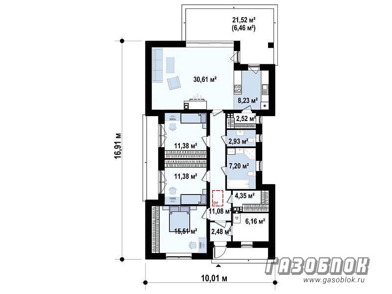Проект дома из газобетона с камином ГД-114м готовый – площадь 114/77 м2, фото 7