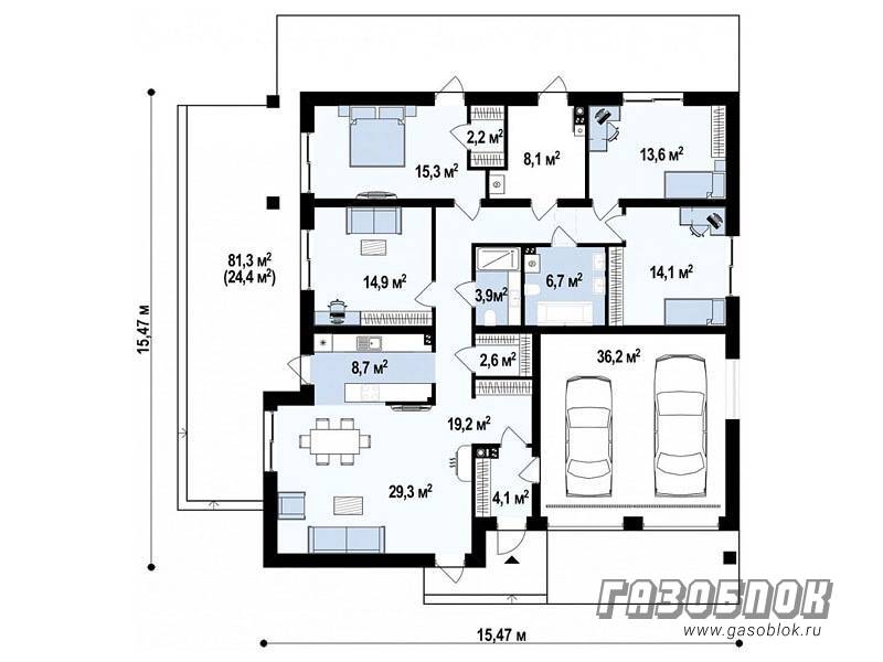 Проект одноэтажного дома из газобетона ГД-180м готовый – площадь 180/96 м2, фото 8