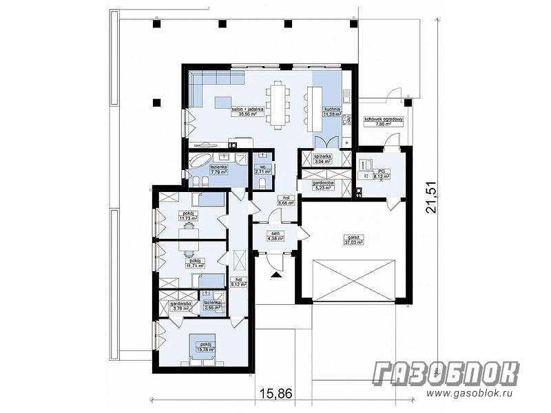 Одноэтажный проект дома из газобетона ГД-186м готовый – площадь 186/87 м2, фото 7