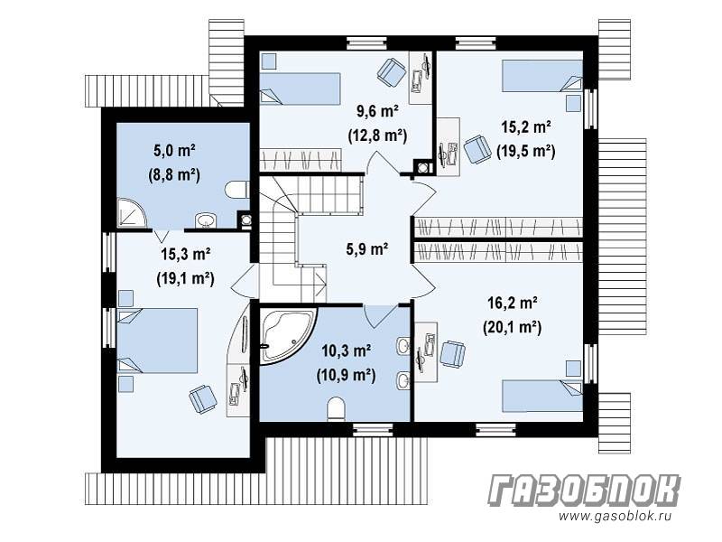 Проект мансардного дома из газобетона ГД-198м готовый – площадь 198/121 м2, фото 4