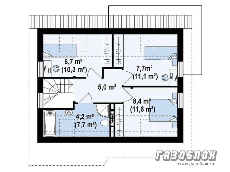 Проект мансардного дома из газобетона ГД-91м готовый – площадь 91/66 м2, фото 8