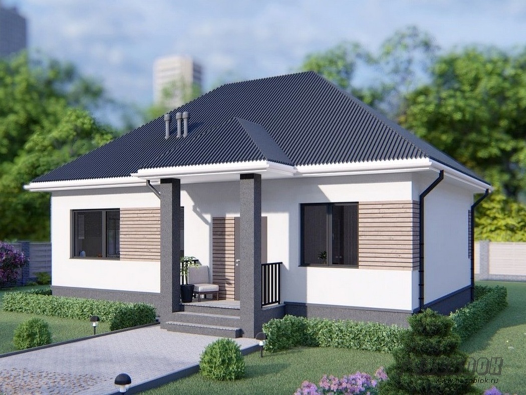 Проект дома из газобетона с террасой ГД-75м готовый, площадью 75/54 м2
