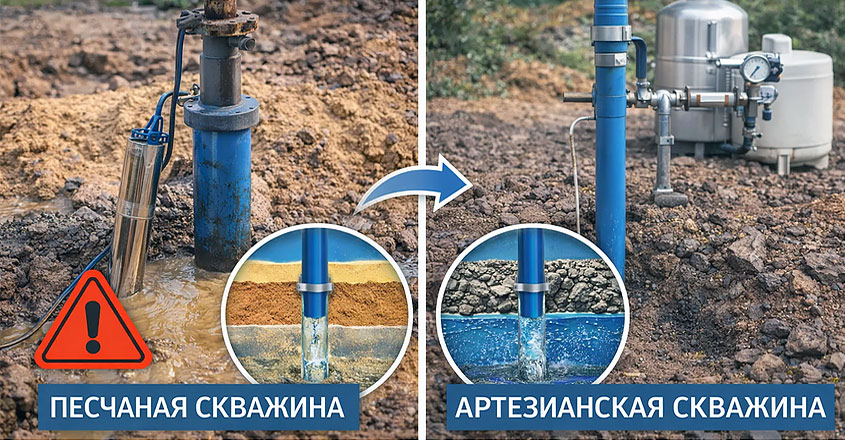 Отличия скважины на песок от артезианской для дома